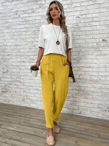 EMERY ROSE Women's Solid Color Trousers - Yellow - View 3