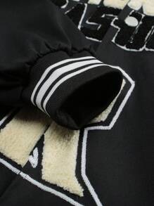 Manfinity Homme Men's Letter Print Contrast Color Baseball Jacket, Casual Autumn
