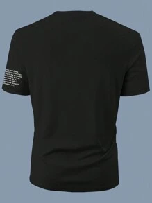 Manfinity Homme Men's Letter Printed Short Sleeve T-Shirt - Black - View 2