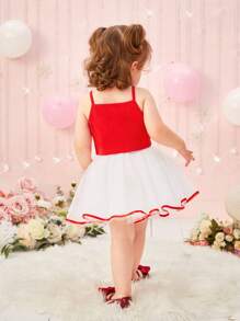 Elegant, Cute And Fashionable Valentine'S Day Love Top And Mesh Skirt Set For Baby Girls - Multicolor - View 2