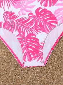 SHEIN Cô gái Tween Bản in nhiệt đới Ngẫu nhiên Cắt ra Đồ bơi một mảnh - Hồng - Xem 4