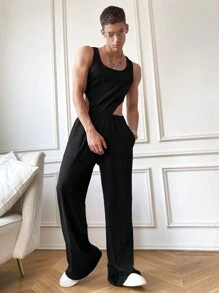 Manfinity Fever City Conjunto de mono y pantalones para hombre con diseño acanalado