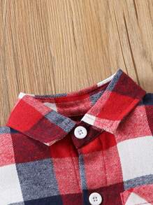 嬰兒男寶格鬚格襯衫連體衣和褲子套裝 - 紅色 - 查看 4