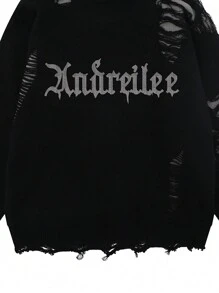 Men's Ripped Fringe Knit Sweater, Streetwear Crew Neck Pullover, Autumn/Winter