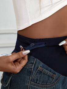 SHEIN Maternity Ripped Adjustable Waist Denim Trousers Jeans - Dark Wash - View 5