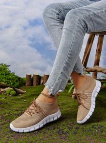 女士針織球鞋,極簡套鞋款 - 卡其色 - 查看 5