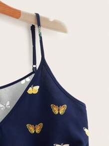 SHEIN VCAY 綁帶蝴蝶印花海灘夏日背心短款上衣