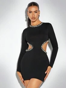 SHEIN BAE Rhinestone Detail Cut Out Bodycon Dress
