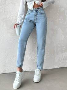 SHEIN Cottnline Women's Tapered Jeans - Blue - View 3