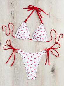 Swim Vcay Women's Lip Pattern Halter Bikini Set Valentine Summer Beach - Multicolor - View 5