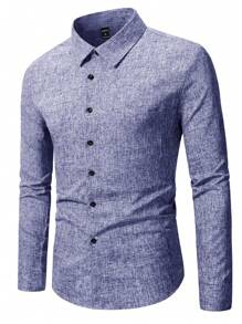 Manfinity Homme Men's Long Sleeve Button Up Shirt - Dark Wash - View 5