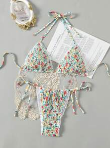SHEIN Swim Ditsy Floral Two-Piece Bikini Set Summer Beach - Multicolor - View 1