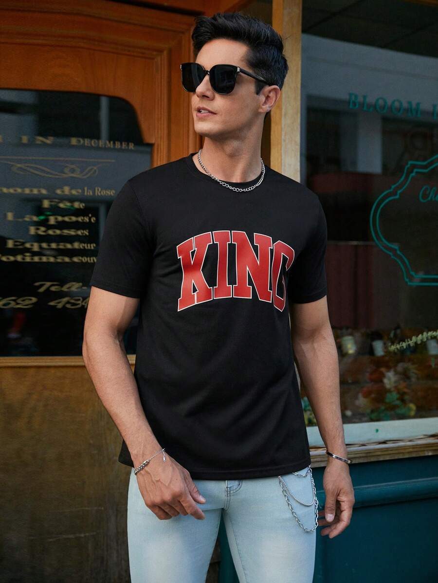 Manfinity Homme Nam In thư Ngắn tay Áo thun - màu đen - Xem 1