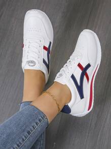 Women's Lightweight Round Toe Lace-up Flat Sneakers, Casual Daily Shoes For Students, White