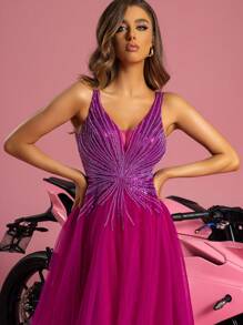 VIPGIRL 紫色奢华女士长款晚礼服 - 紫色 - 查看 5