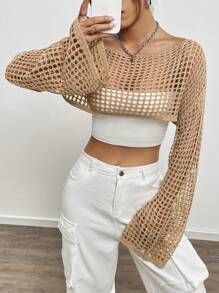 Flirla 女士空心編織短款毛衣上衣 - 彩色 - 查看 13