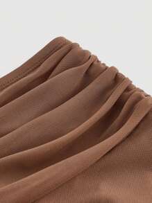 SHEIN MOD 大尺碼女裝褶皺高腰裙 - 棕色 - 查看 3
