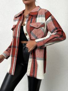 EURMUSE Women'S Plaid Long Shirt - Orange - View 3