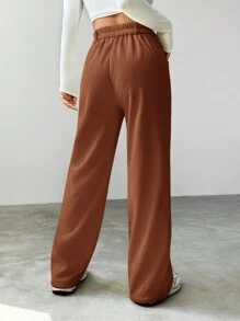 SHEIN EZwear Ấm áp Lót Quần Với Đường chéo Túi - màu nâu - Xem 2