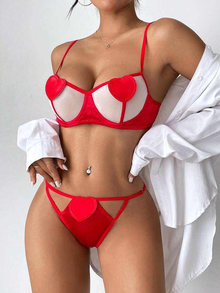 Romantic Valentine'S Day Heart Embroidery Sexy Women'S Set