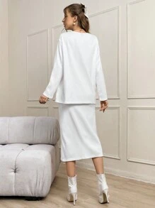 SHEIN Privé Women'S Solid Color Casual 2-Piece Set - White - View 2