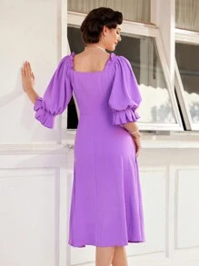 SHEIN DECDS Vestido Con Cuello En Forma De Corazón Con Mangas Con Volantes, Vestido Morado Ropa De Verano - Morado - Ver 2