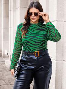 BizChic 大碼女性斑馬紋T恤 - 綠色 - 查看 1