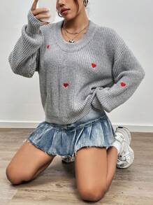 Flirla Geborduurde hartjes Oversized Truien