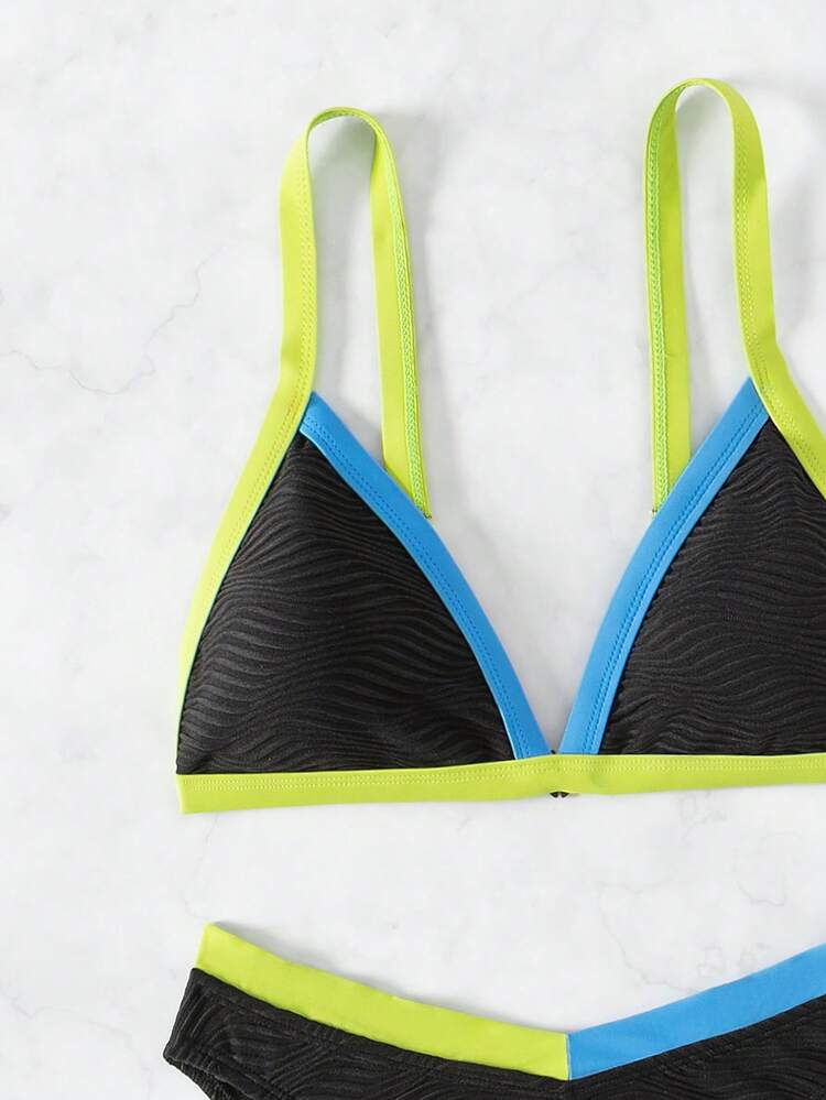 Color-Blocking Edging Two-Piece Bikini Set Summer Beach