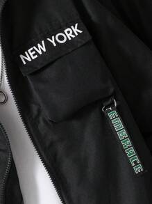 Teenage Boys' Letter Printed Cargo Suit With Woven Tape Detailing - Black - View 5