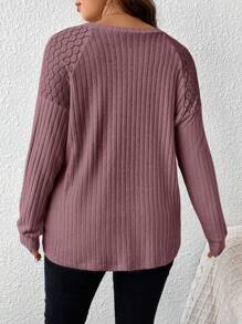SHEIN Frenchy Plus Size Solid Color Lace Patchwork T-Shirt