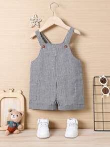 SHEIN Baby Boys' Striped Side Pocket Overalls Shorts - Black and White - View 7