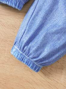 Little Girls' Knitted Dip-Dye Butterfly Pattern Tank Top And Woven Solid Color Overalls Two-Piece Set - Khaki - View 8