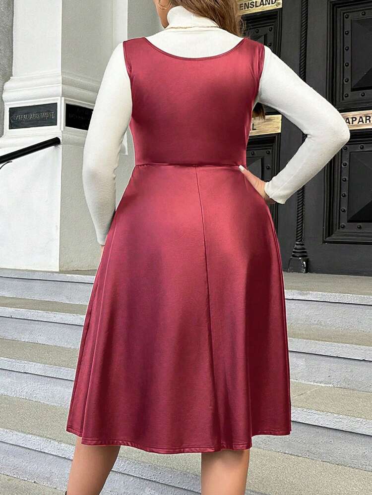 Women's Plus Size Solid Color Pu Leather Suspender Dress