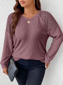 SHEIN Frenchy Plus Size Solid Color Lace Patchwork T-Shirt