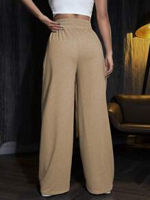 SHEIN Unity Women's Solid Drawstring Waist Wide-Leg Sweatpants - Apricot - View 2