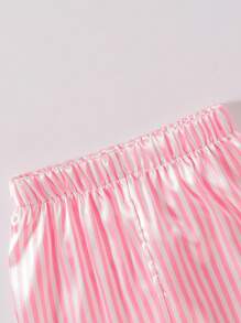 SHEIN Young Girl Comfortable Pink Striped Short Sleeve Shirt And Pants Set For Leisure