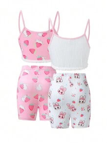 Conjunto De Ropa Interior Para Niñas Preadolescentes, Con Estampado De Conejo Y Fresa - Rosa - Ver 2