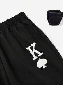 字母印花青少年男童裤 - 黑色 - 查看 3