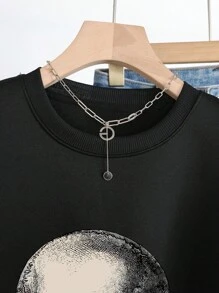 SHEIN EZwear 女式骷髏印花圓領套頭衫 - 黑色 - 查看 3
