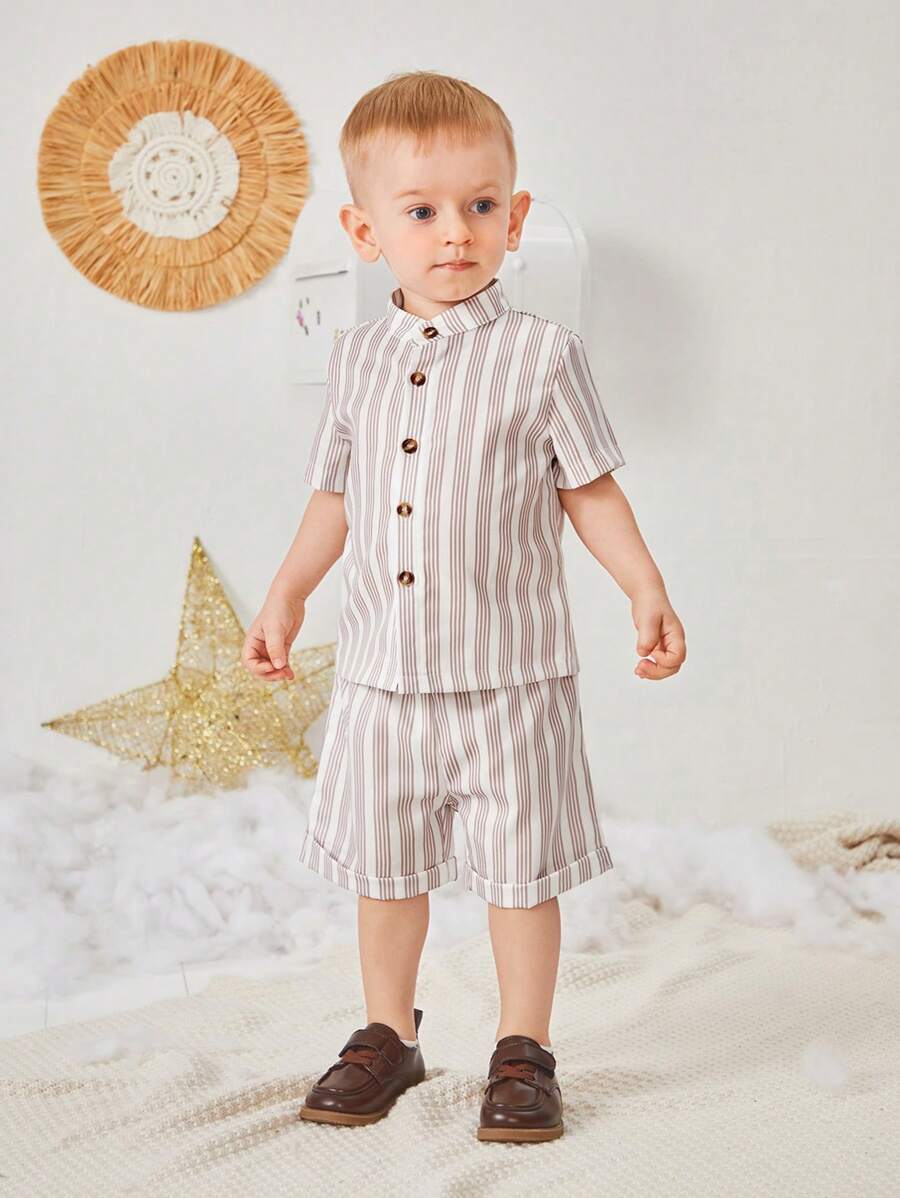 Baby Boy's Striped Casual Outfit Set - Khaki - View 1