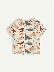 嬰兒男童卡通恐龍印花短袖t卹,帶肩墊和圓領,2入組 - 深灰色 - 查看 2