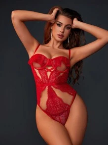 Spicy Aura Set Pakaian Dalam Seksi Wanita Memotong - Merah - View 5
