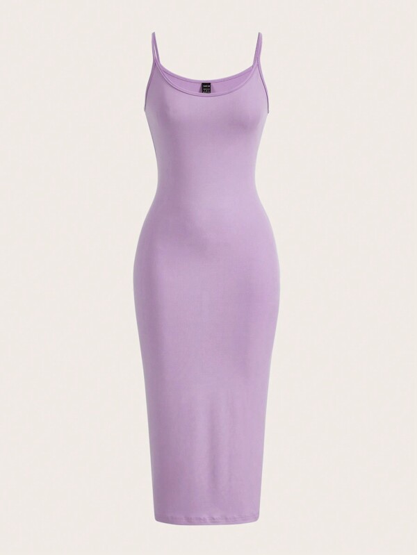 SHEIN BASICS Women's Slim Fit Spaghetti Strap Casual Dinner Dating Dress,Lavender Dress