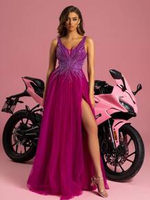 VIPGIRL 紫色奢华女士长款晚礼服 - 紫色 - 查看 3