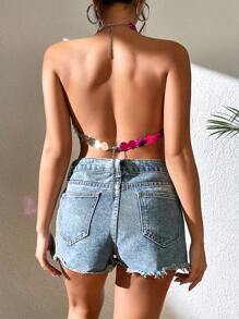 Zolique Women's Metallic Round Disc Detail Halter Top