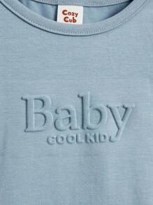 Cozy Pixies 嬰兒男童字母印花圓領短袖上衣配休閒短褲2件套裝 - 藍色 - 查看 6