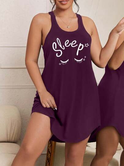 Plus Size Letter Printed Pajama Dress