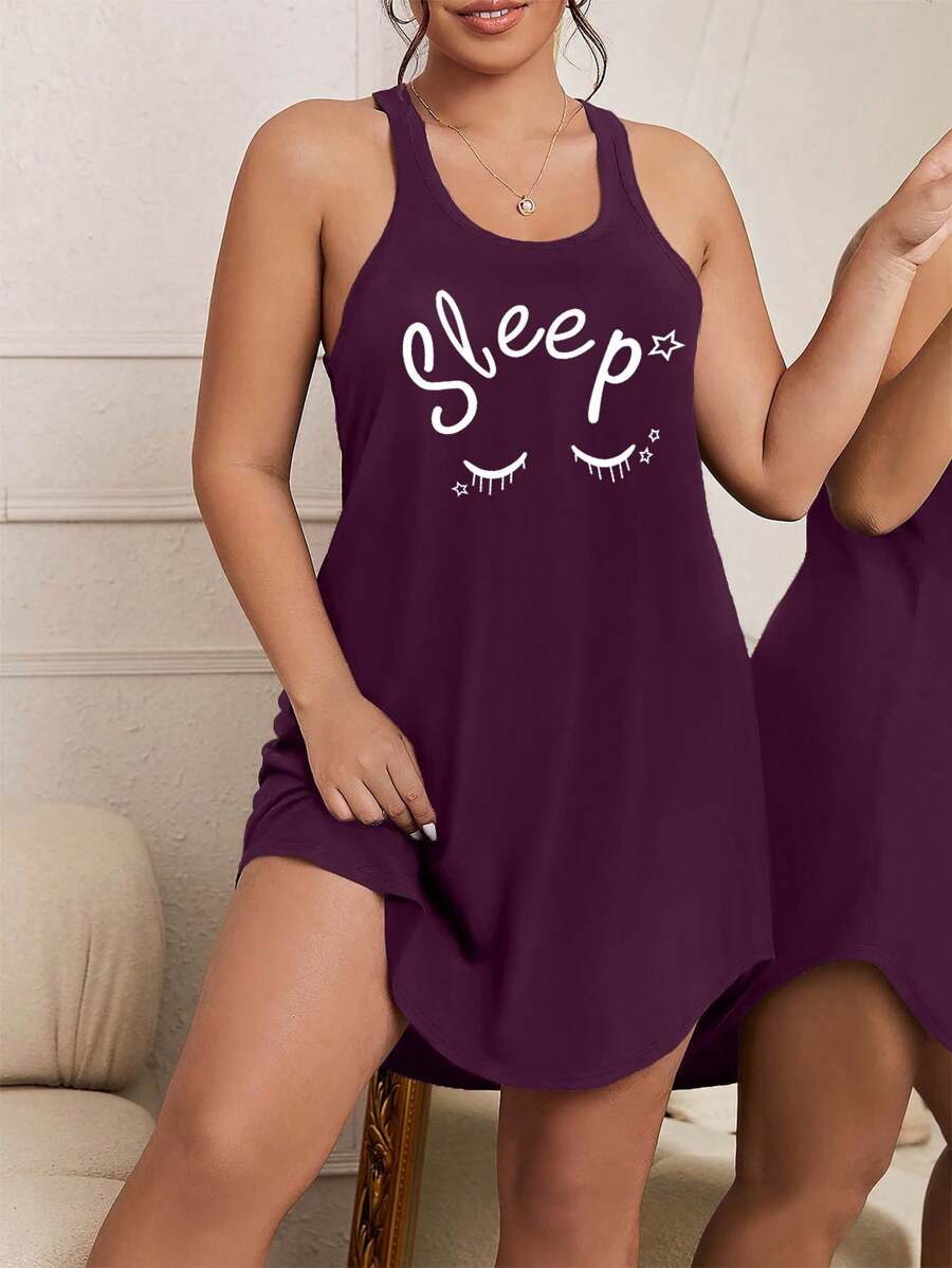 Plus Size Letter Printed Pajama Dress
