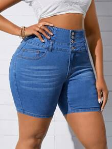 SHEIN SXY Pantalones Cortos De Mezclilla De Talla Grande Y Ajuste Delgado - Lavado ligero - Ver 2